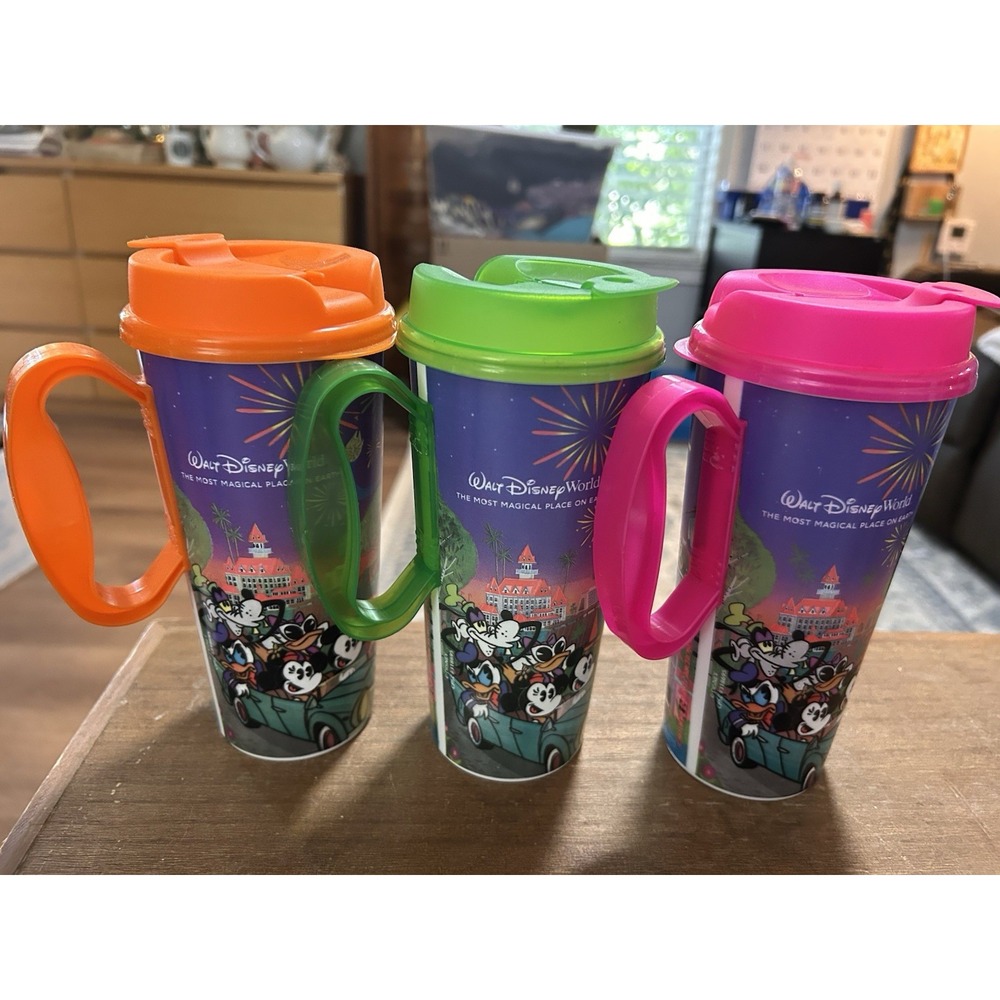 disney refillable‎ mug (3) Pink Orange Green